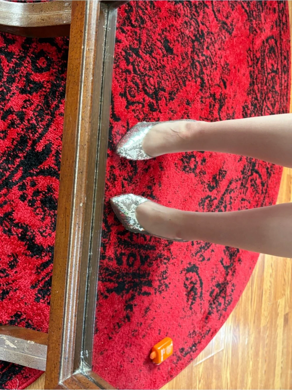 Silver Sequin Pointed-Toe Heels